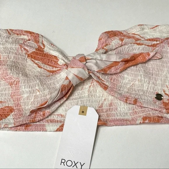 Roxy NWT floral peach coral white knot tie bandeau - Picture 4 of 12